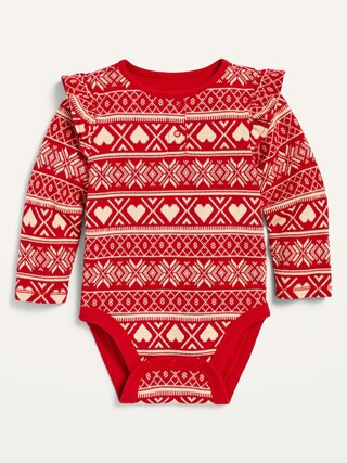 Unisex Printed Ruffle-Trim Thermal Bodysuit for Baby | Old Navy (US)