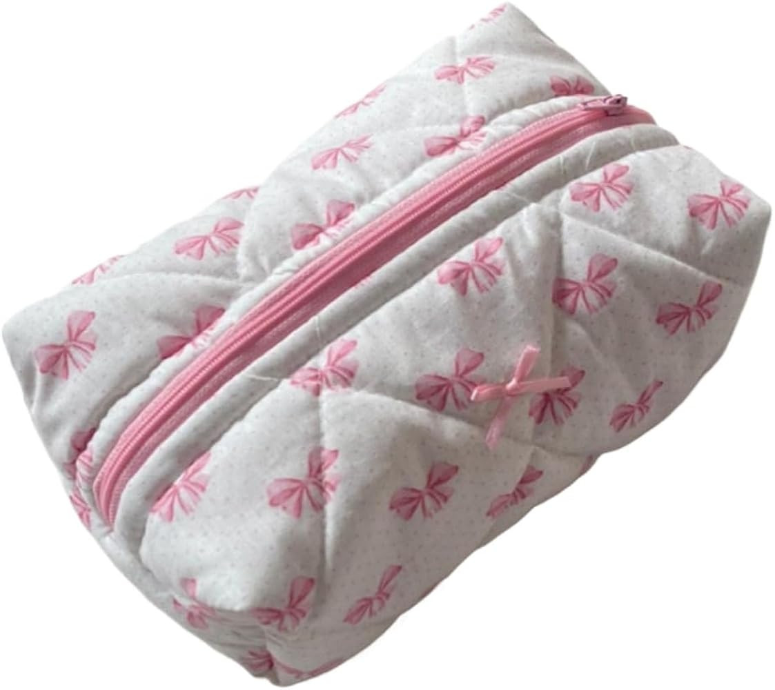 Coquette Bow Y2k Makeup Bag Cute Quilted Make Up Pouch Small Preppy Floral Cosmetic Bag Toiletry ... | Amazon (US)