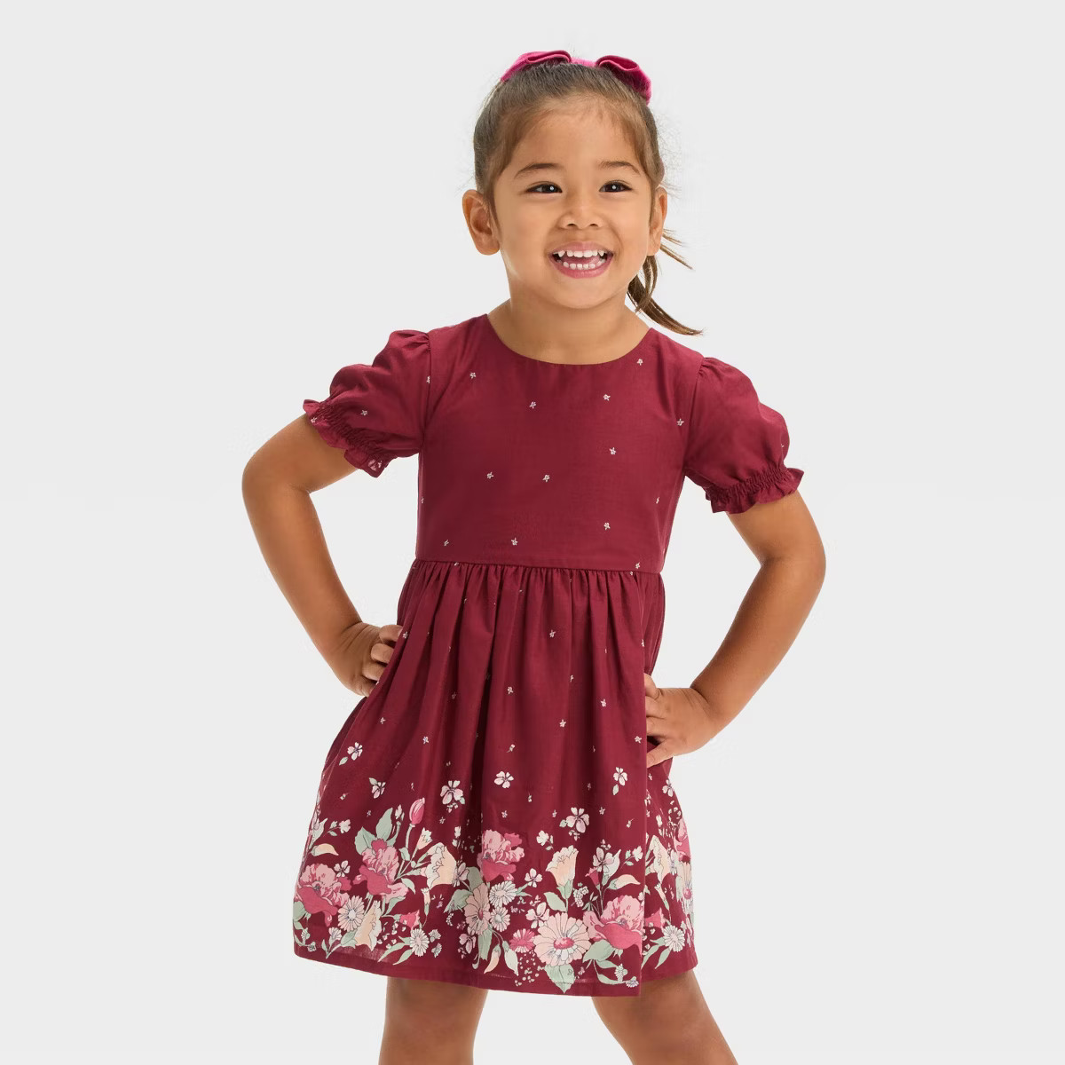 OshKosh B'gosh Toddler Girls' Short Sleeve Woven Floral Printed Dress - Burgundy | Target