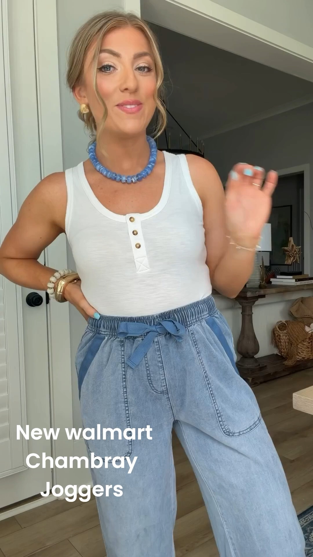 The outfit I keep reaching for this summer 💙 These lightweight chambray joggers are the perfect mix of comfy and cute, with a relaxed fit, functional pockets, and an easy pull-on waist. Paired with a classic white tank, statement beaded necklace, and comfy sandals for an effortless everyday look. Whether you’re running errands, heading to lunch, or packing for vacation, this Walmart fashion find is one you’ll wear on repeat.

✨ Walmart fashion
✨ Summer outfit ideas
✨ Casual everyday style
✨ Affordable fashion finds
✨ Comfortable summer outfits
✨ Chambray joggers
✨ Walmart new arrivals

#WalmartFashion #SummerStyle #CasualOutfit #AffordableFashion #EverydayStyle #WalmartFinds #SummerOutfitIdeas #FashionOver30 #StyleInspiration #WalmartNewArrivals

#LTKootd #LTKPetite