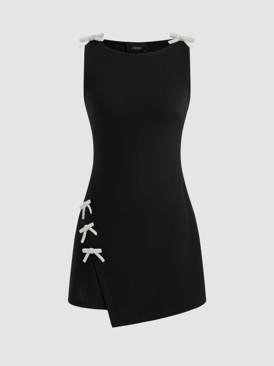 Boat Neckline Solid Bowknot Wrap Mini Dress | Cider