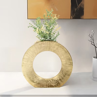 Metal Vase - Hammered Aluminum Decorative Flower Holder, Modern Round Cut-Out Design for Home, Office & Living Room - Elegant Table Vase - 11" Gold | Target