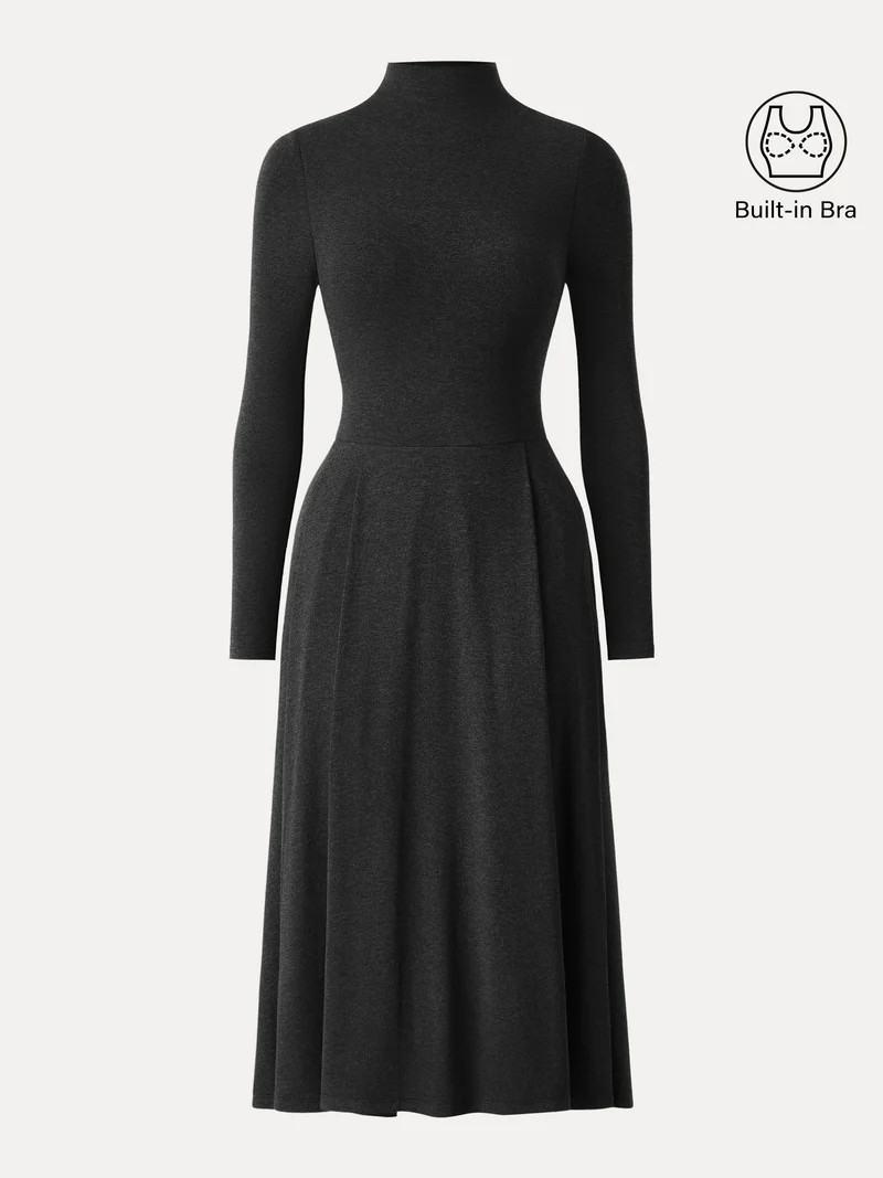 Light Warm Mockneck Pleated Midi Brami Dress with Pockets
                    
Final Sale | OGLmove