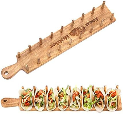 First Grade Acacia Wood Taco Holder Rack Tray Stand Up Holds 8 Soft or Hard Shell Tacos Also for ... | Amazon (US)