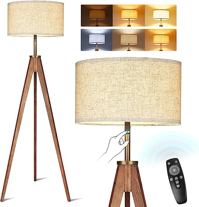 ELYONA Tripod Floor Lamp with Remote for Bedroom, Solid Ash Wood, Stepless Dimmer & Color Tempera... | Amazon (US)