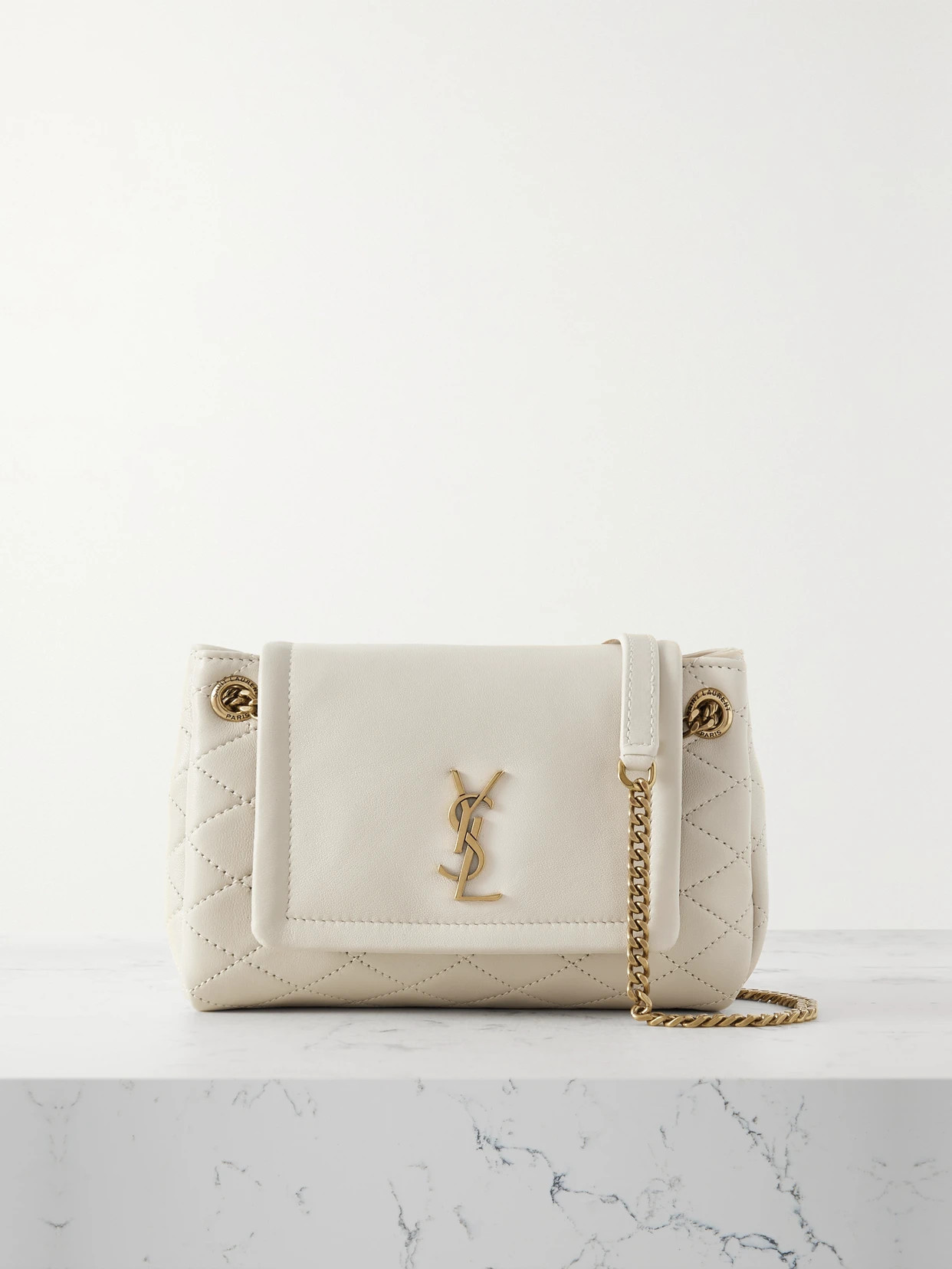 SAINT LAURENT - Nolita Mini Matelassé Leather Shoulder Bag - Off-white | NET-A-PORTER (US)