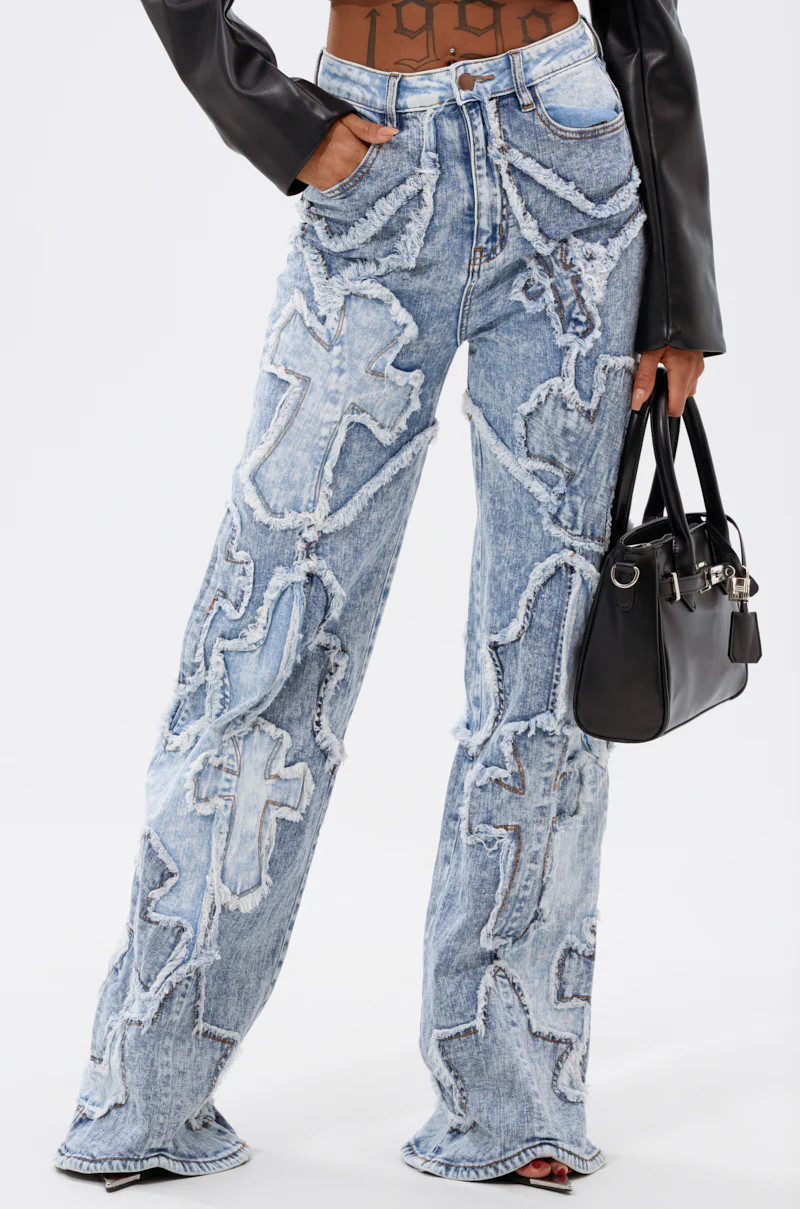 CROSSED OUT DENIM DISTRESSED PANT | AKIRA