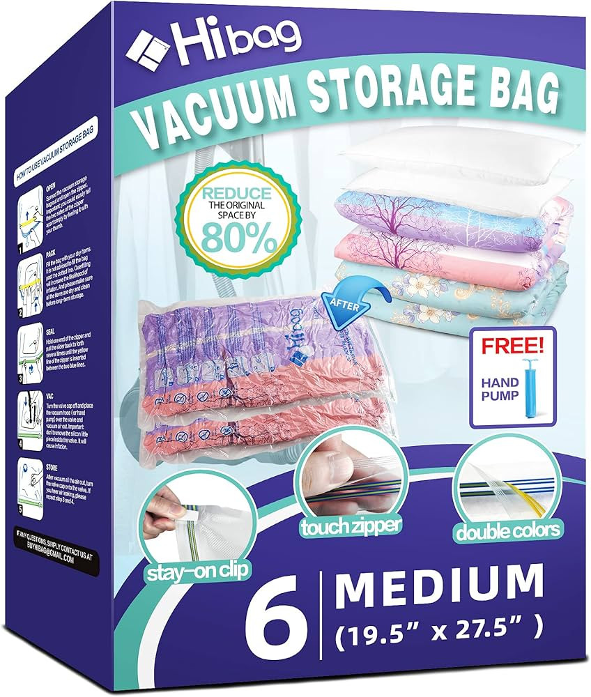 6 Pack Vacuum Storage Bags for Clothes, Clothes Vacuum Bags Save 80% Space, Work with Vacuum Clea... | Amazon (US)