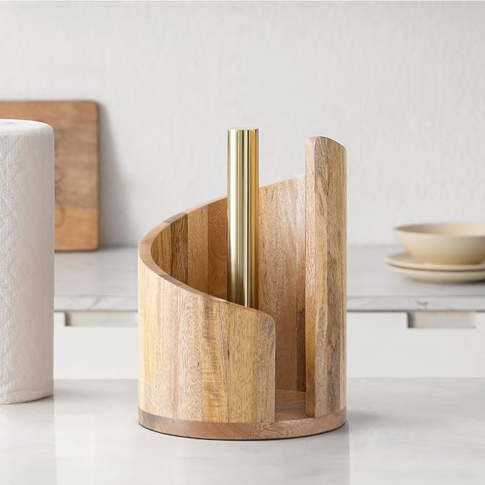 Anji Mountain Wooden Paper Towel Holder with Iron Holder, Holder Stand for Kitchen Roll Organizer... | Amazon (US)