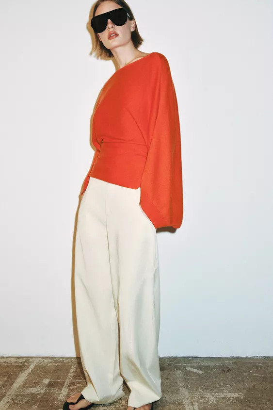 Boat neck jumper with wide long sleeves. | Zara US