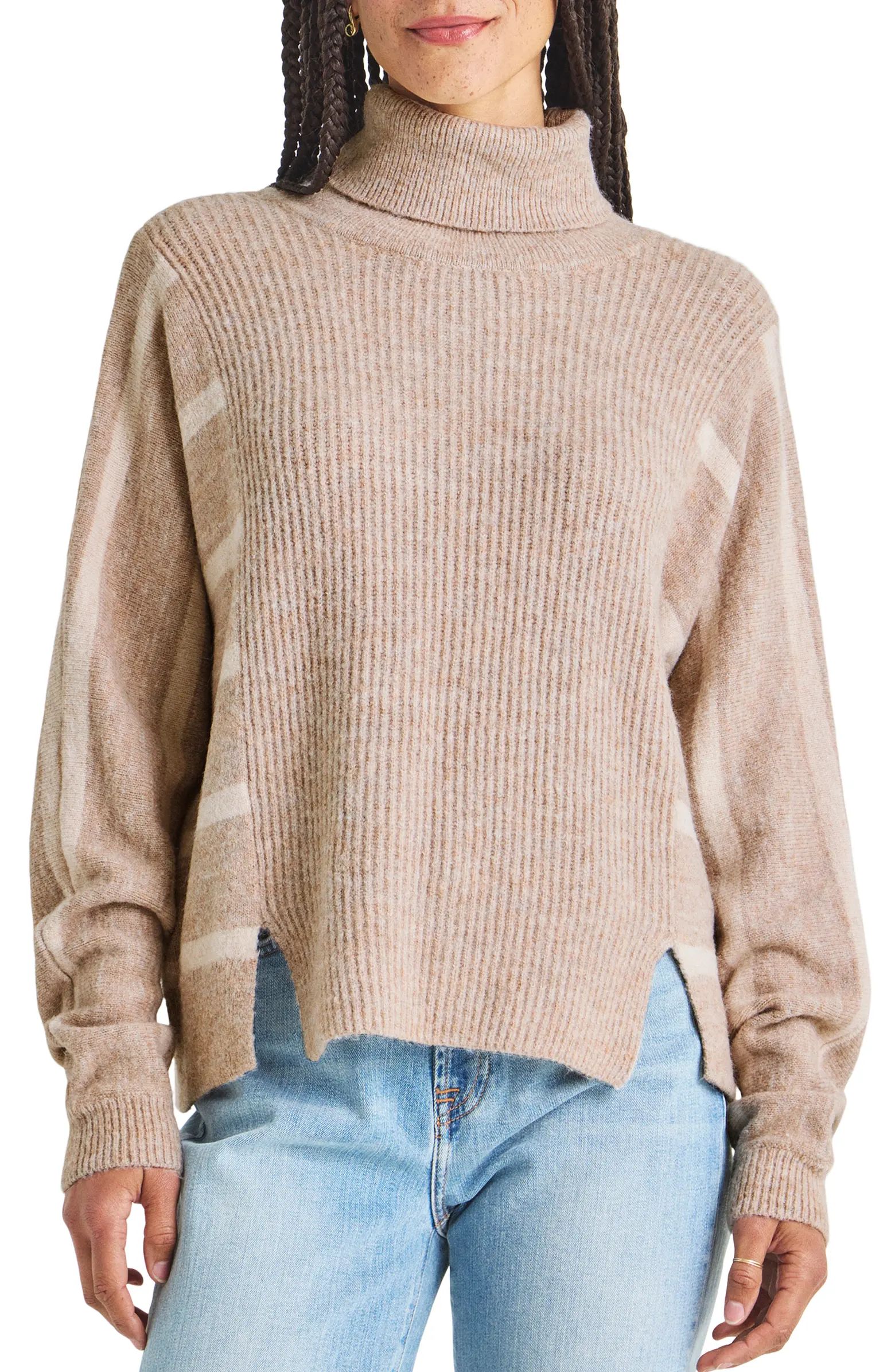 Bea Stripe Sleeve Rib Turtleneck Sweater | Nordstrom