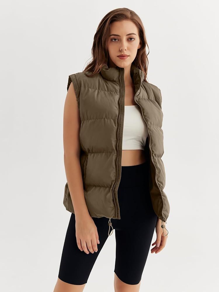 Trendy Queen Puffer Vest Womens Oversized Zip Up Jackets Stand-up Collar Down Vest with Pocket Li... | Amazon (US)