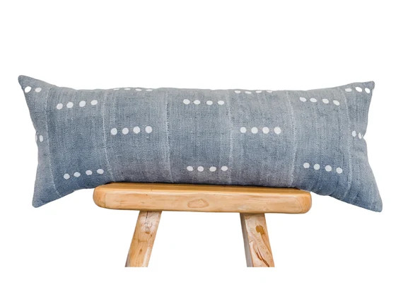 Extra Long Lumbar Pillow, African Pillow, Blue grey Mudcloth Pillow, Bolster Pillow Cover 14x36, ... | Etsy (US)