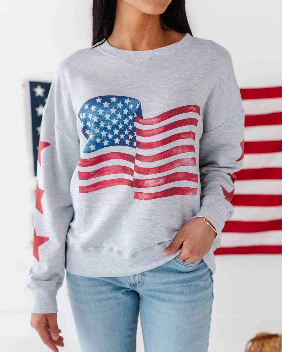 American Flag Women's Relaxed Crew Neck Sweatshirt | Bums & Roses