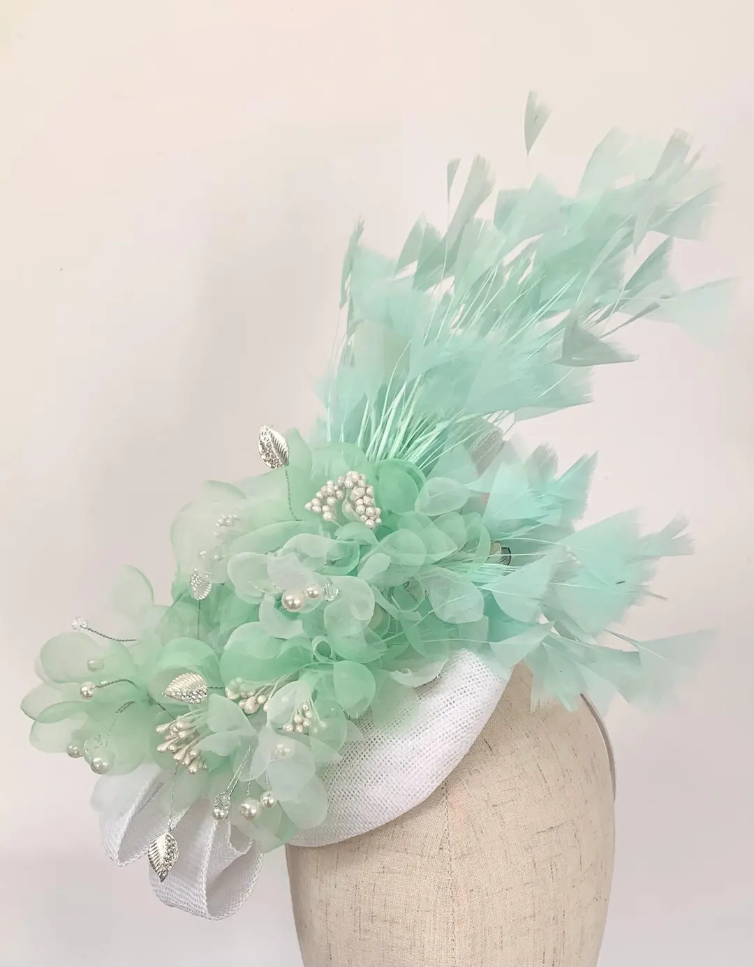 Mint Green White With Pearl and Silver Diamanté Pillbox Wedding Fascinator Derby Ascot Race Day ... | Etsy (US)