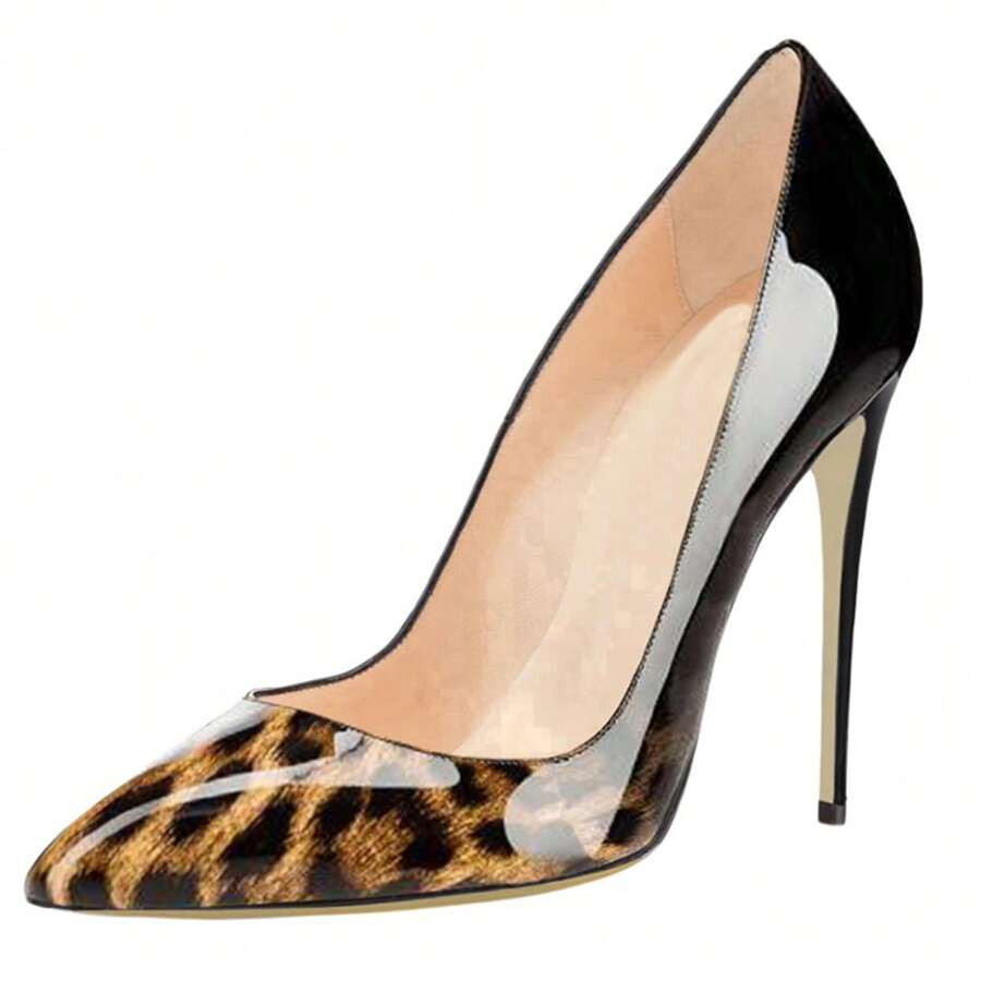 COLETER Pointy Toe Pumps For Women,Patent Gradient Animal Print High Heels Usual Dress Shoes | SHEIN