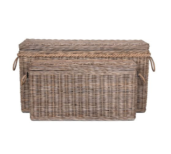 Rattan Oversized Lidded Basket, Set of 2 | Pottery Barn (US)