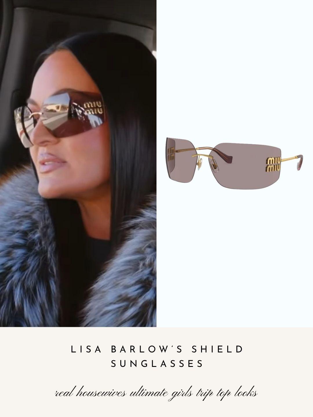 Lisa Barlow's Miu Miu Shield Sunglasses on Real Housewives Ultimate Girls Trip: Roaring 20's 

 