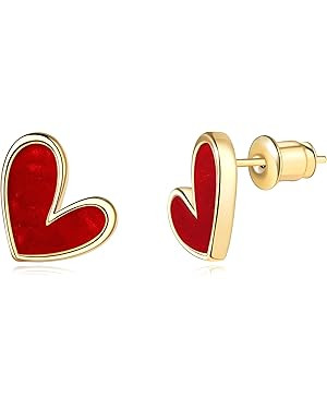 Tiny Heart acrylic14K Gold Plated studs earrings | 925 Sterling Silver Posts | | Amazon (US)