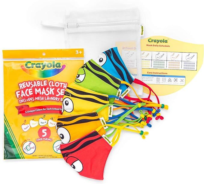 Crayola Kids Face Mask - 5 Reusable Cloth Face Masks Set, Tip Faces, Back to School Supplies | Amazon (US)