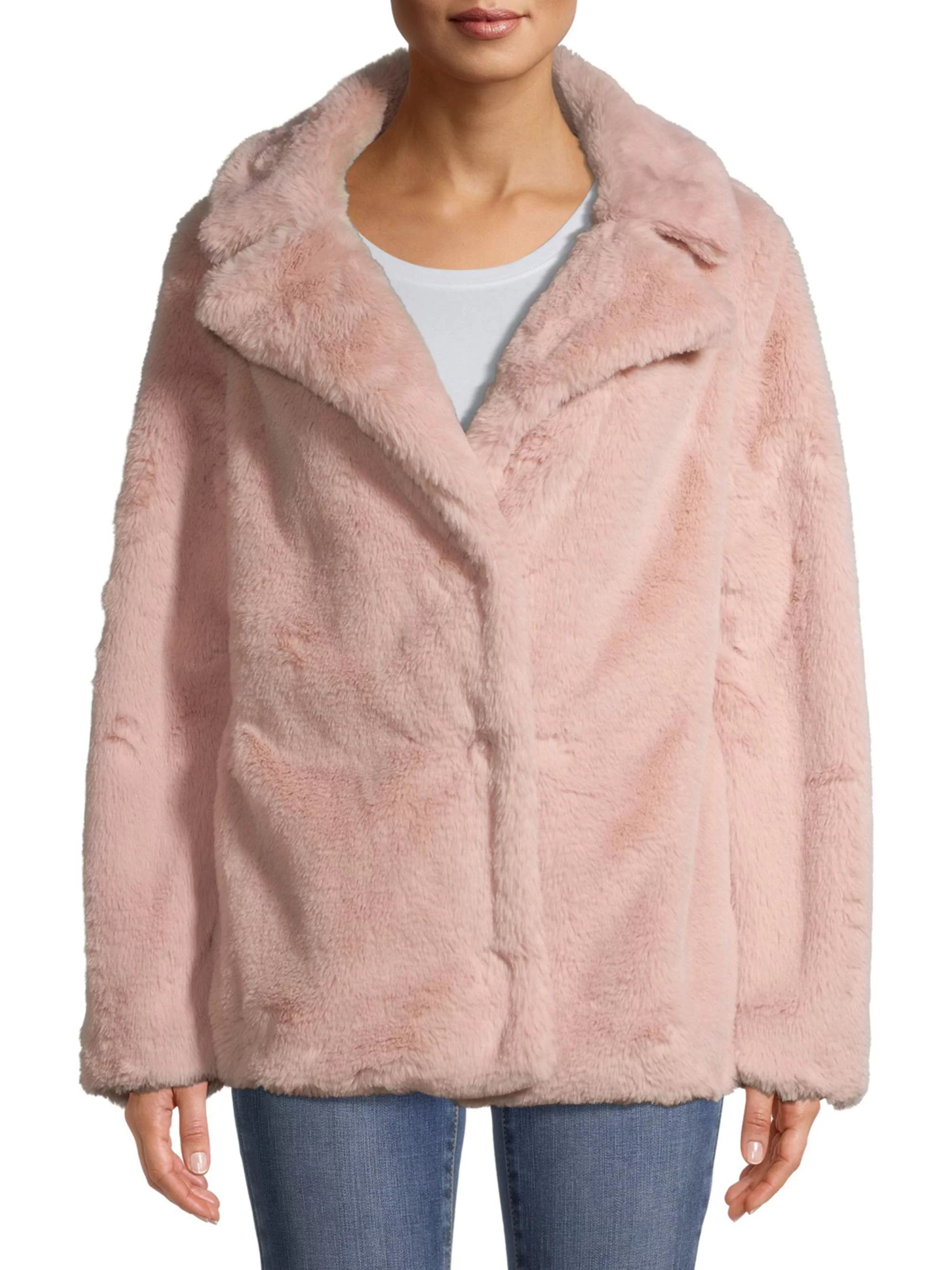 Kendall + Kylie Women's Faux Fur Notch Collar Jacket | Walmart (US)