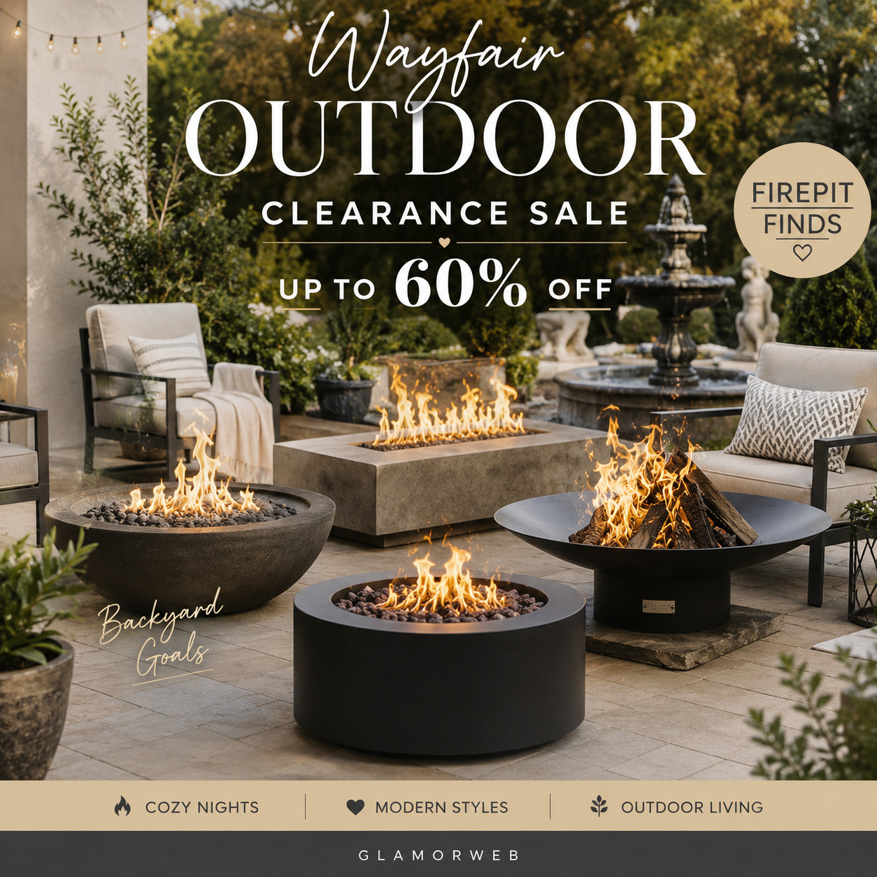 Cozy nights just got a major upgrade 🔥 Wayfair’s outdoor clearance has the prettiest firepit finds for less and I’m obsessed 🤍 #CozyNightsIn #FirepitFinds #WayfairDeals #OutdoorLiving #BackyardGoals #LTKHomeInspo #LTKDeals #SummerVibes #NeutralDecor #ModernHome #PatioStyle #DeckGoals #GardenDecor #SaleAlert #HomeInspoDaily #OutdoorRefresh #CozyAesthetic #AffordableHome #LTKFinds #OutdoorVibes 

 #LTKSeasonal #LTKHome #LTKSaleAlert