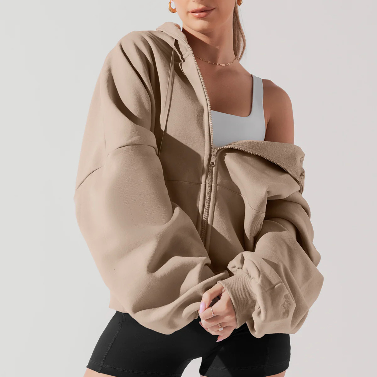 Zip Cloud Hoodie - Taupe | POPFLEX