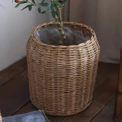 Natural Wicker Floor Planter Basket with Liner | Wayfair North America