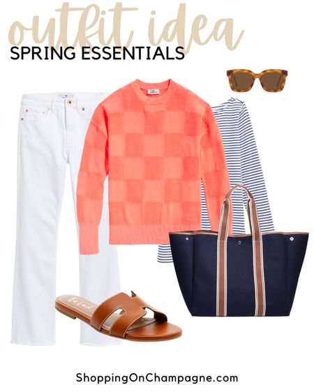 Spring Outfit! White jeans and a striped tee are the starting layers for this casual outfit. An orange sweater adds a pop of color and texture. Finish the look with a pair of leather slides, a navy tote, and tortoise sunglasses.✨


#LTKstyletip #LTKworkwear #LTKSeasonal