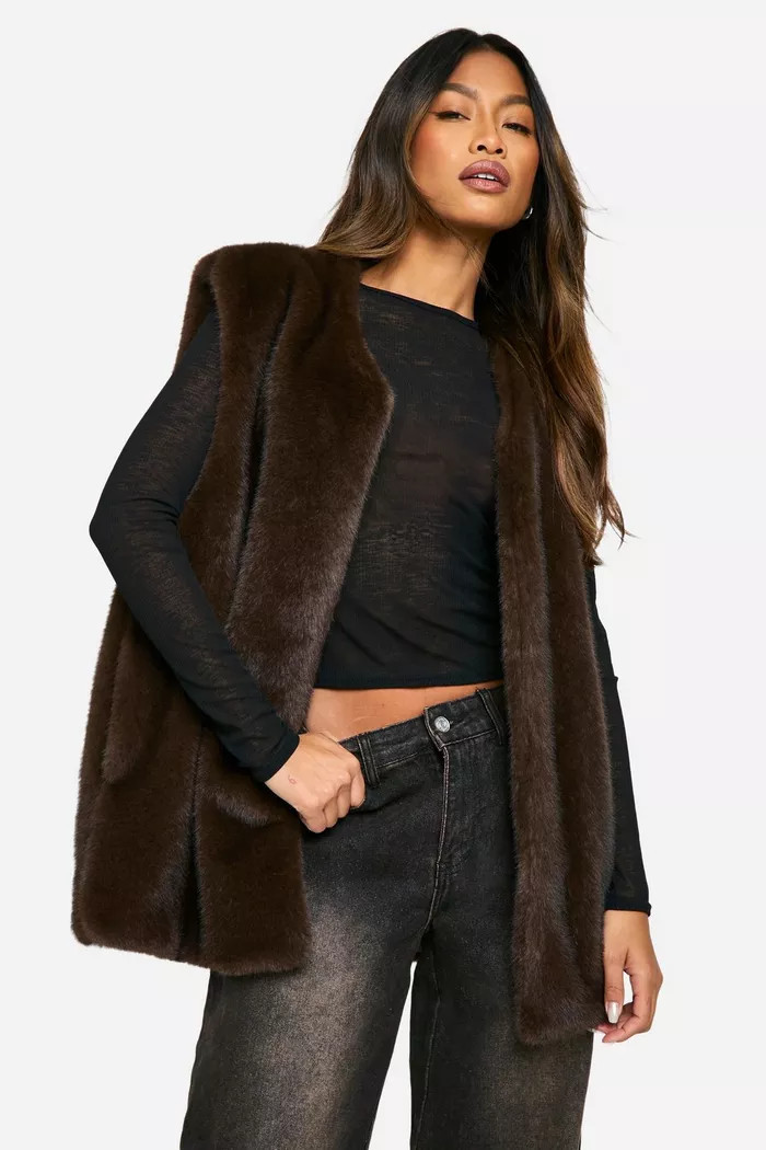 Vintage Look Faux Fur Oversized Vest | boohoo (US & Canada)