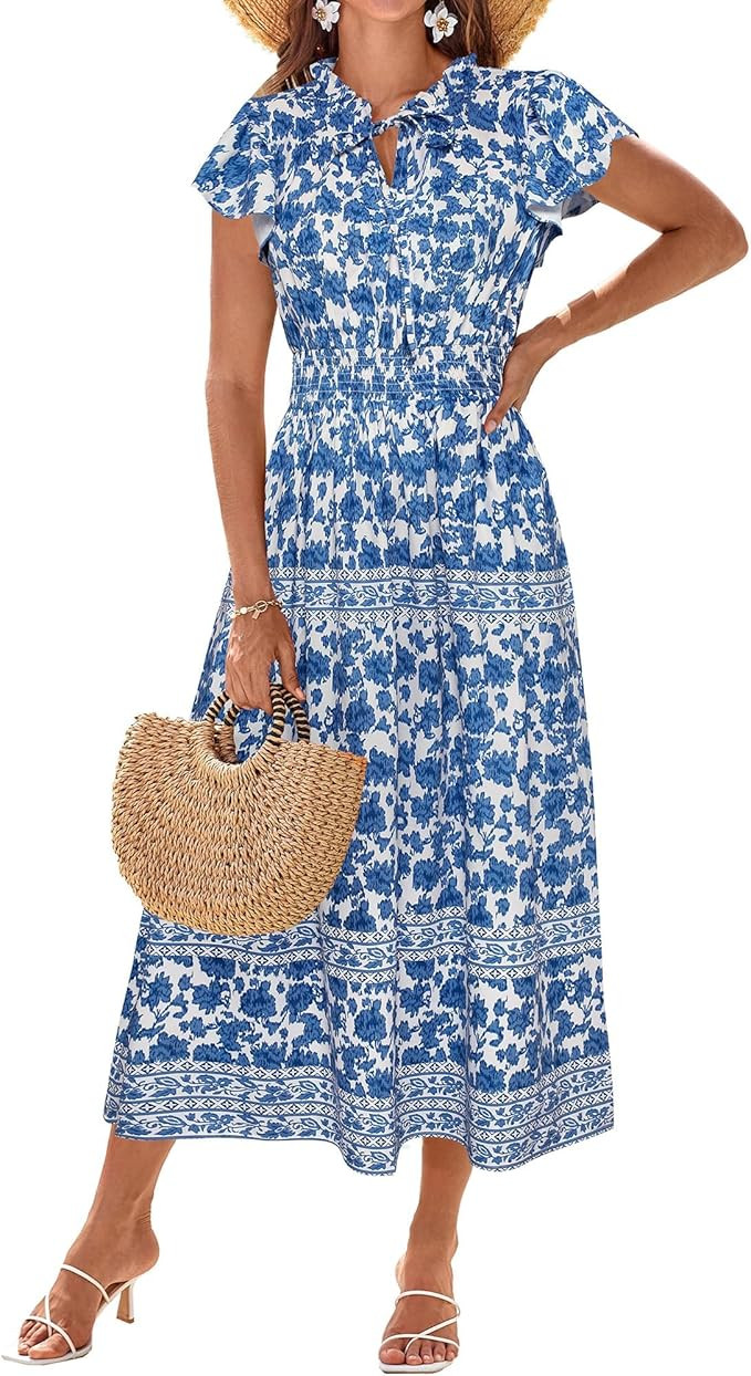 GRACE KARIN Women's Floral Boho Dress Hawaiian Dresse Short Sleeve V Neck Summer Beach Wedding Gu... | Amazon (US)