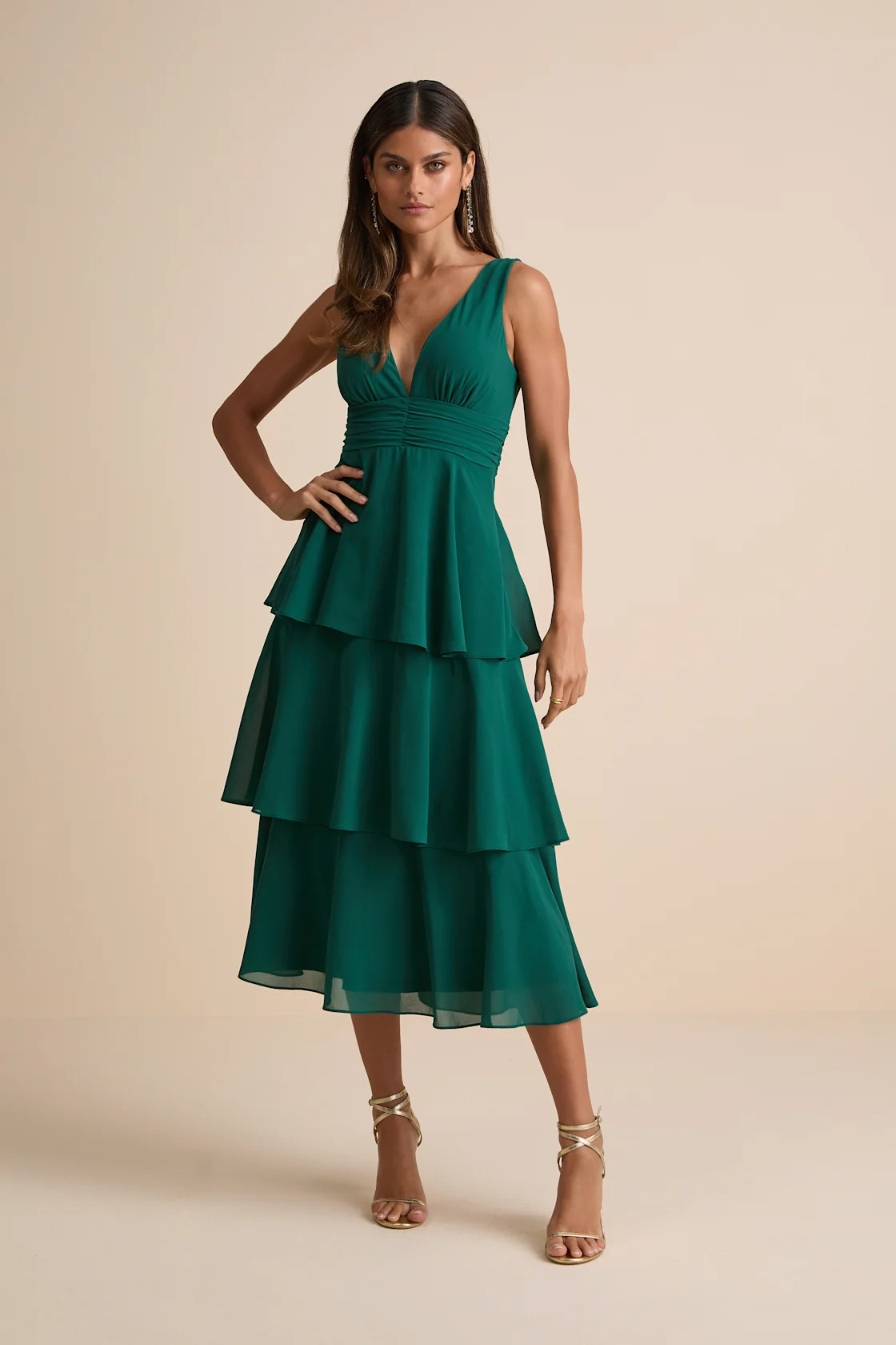 Celebration Time Emerald Green Sleeveless Tiered Midi Dress | Lulus