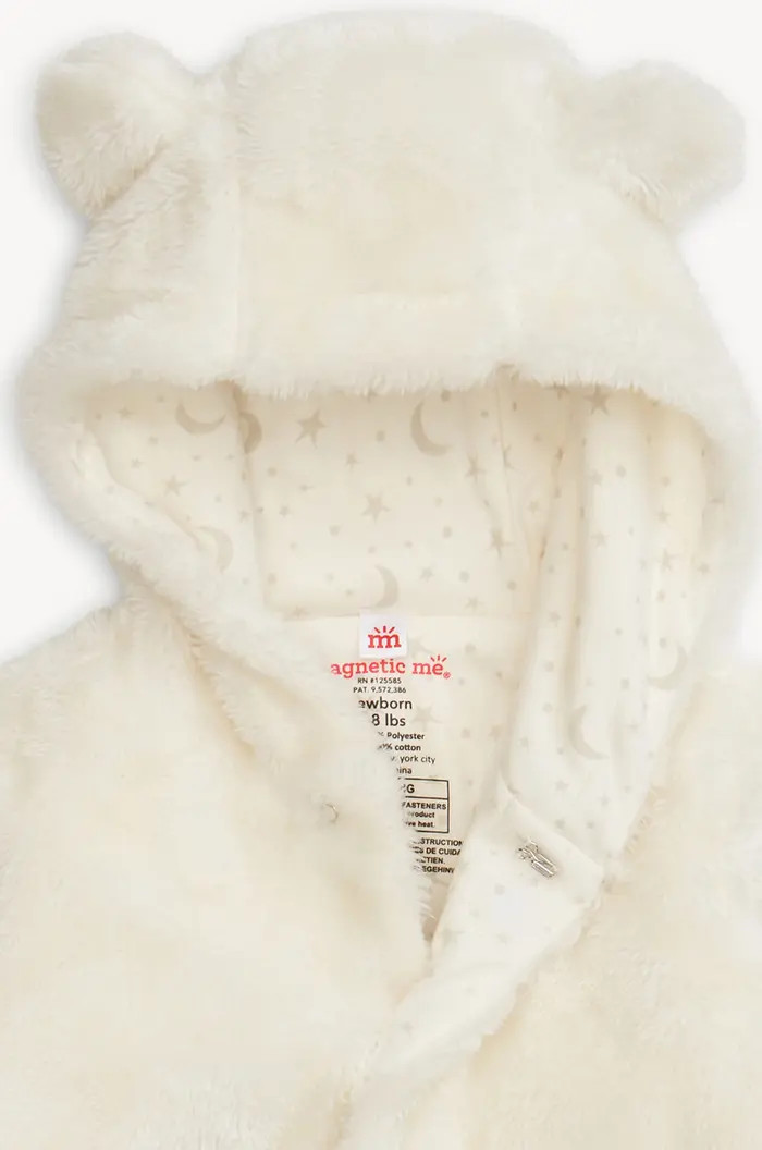 Magnetic Me Minky Faux Fur Bear Hooded Footie Suit | Nordstrom | Nordstrom