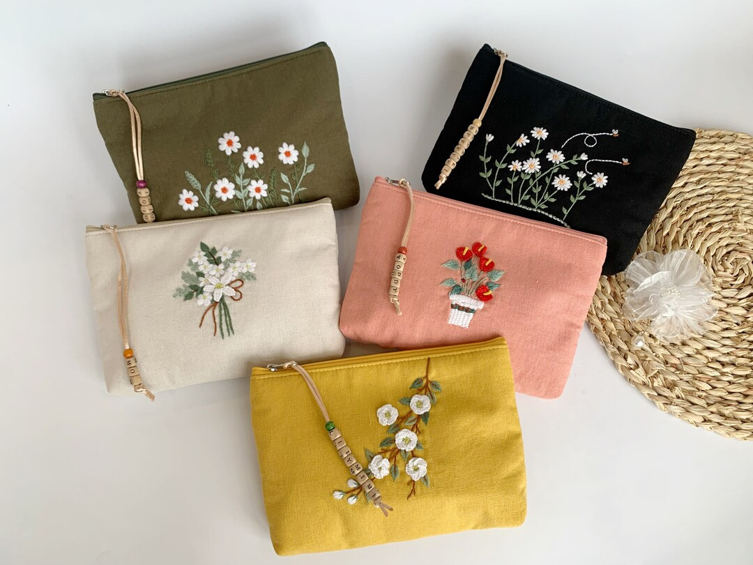 Personalized Hand Embroidery Cosmetic Bag, Makeup Bag, Toiletry Bag, bridesmaid Proposal, Linen m... | Etsy (US)