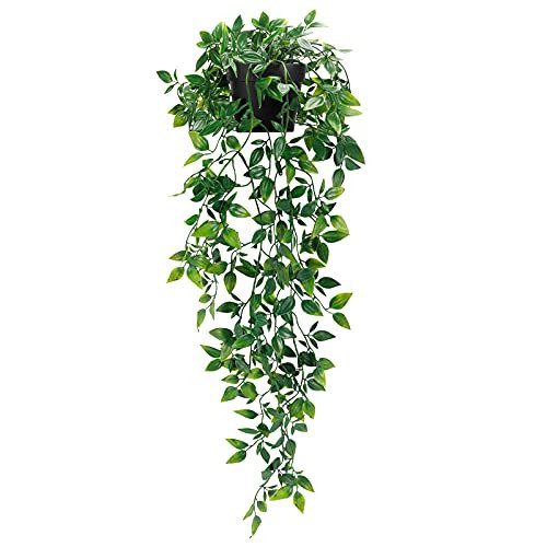 Whonline Fake Hanging Plants, Artificial Small Potted Plants for Indoor Outdoor Aesthetic Office Living Room Shelf Decor (1 Pack) | Amazon (US)