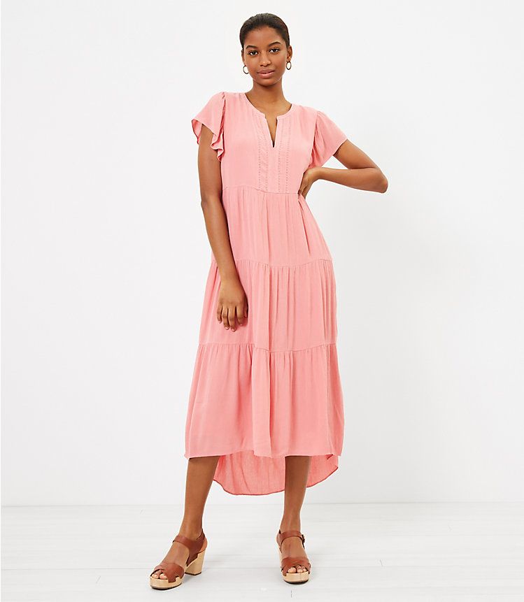 Tiered Flutter Sleeve Midi Dress | LOFT | LOFT