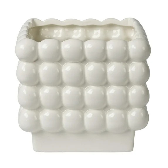 Mainstays 6" x 6" x 5.7" Square White Ceramic Dot Plant Planter | Walmart (US)