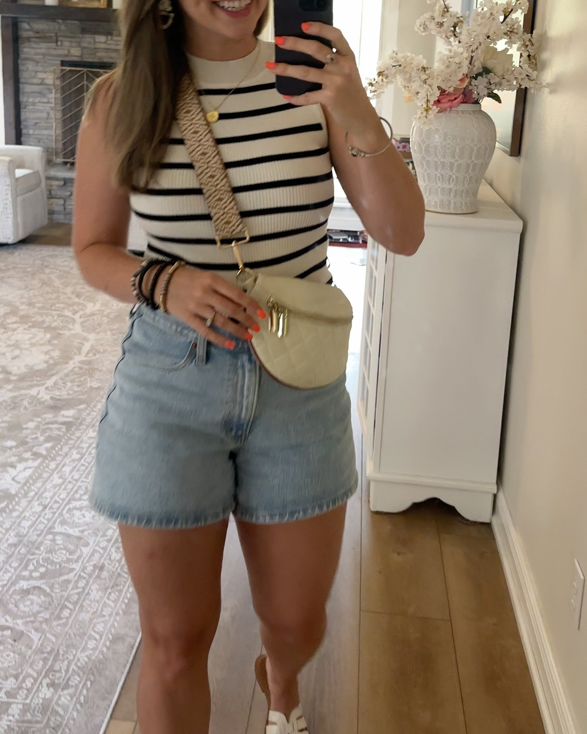 Easy casual fall outfit! 

Wearing size M in striped tank top and a size 28 in curve love in the Abercrombie jeans! Love the fit & style. Throwing on this waffle knit top / cardigan like sweater over top on chilly nights! 

Mom outfits. Crossbody bag. Slide on sandals. Hot fall outfits. Amazon fashion. Abercrombie denim. Casual mom style. 

#LTKVideo #LTKFallSale #LTKStyleTip