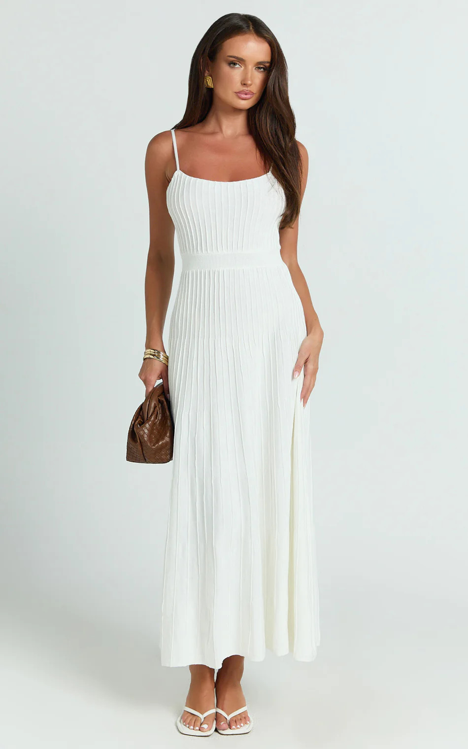 Donissa Midi Dress - Panelled Knit Dress in White | Showpo (US, UK & Europe)