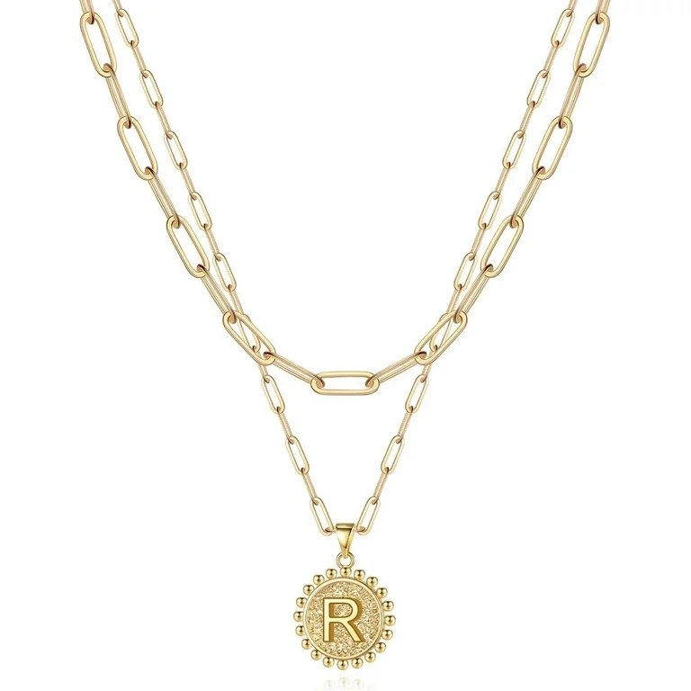 Gold Initial Necklaces for Women, 14K Gold Plated Dainty Layering Paperclip Link Chain Necklace P... | Walmart (US)