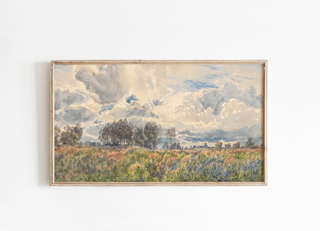 Frame TV Art Spring Wildflowers Meadow Landscape, Floral Field Painting, Modern Vintage, Download... | Etsy (US)