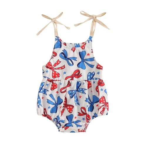 Rourufy 4th Of July Baby Girl Outfits Newborn Bow Usa Flag Bubble Romper Infant Sleeveless Patriotic Memorial Day Clothes (A Blue, 0-3 Months) | Amazon (US)