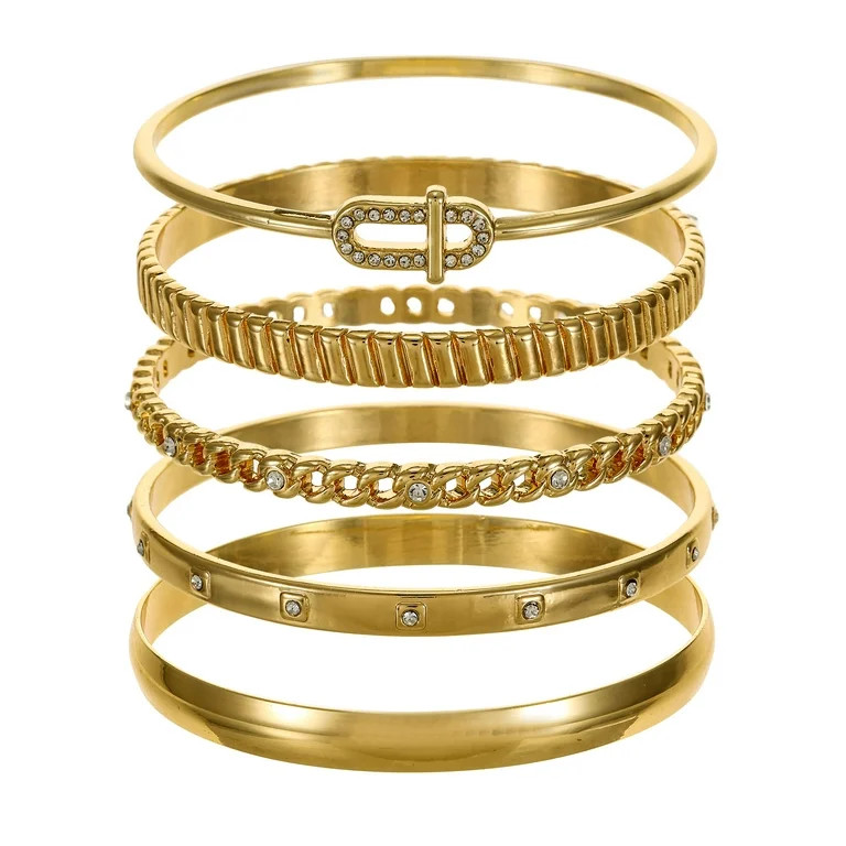 Time and Tru Goldtone Bangle Bracelet Set, 5 Bracelets | Walmart (US)