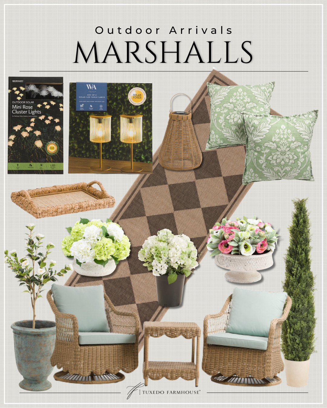 Outdoor arrivals at Marshalls 🌿
So many beautiful finds for refreshing your patio this season—love all the natural textures and soft greens. #LTKHome #OutdoorLiving

Seasonal, home decor, outdoor, planters, trees,  accent chairs, rugs, wall art, frames, pillows, lamps, baskets, candles, books, coffee tables, ottomans, trays, bowls, consoles, accent tables
 

 #LTKSeasonal #LTKHome #LTKSaleAlert