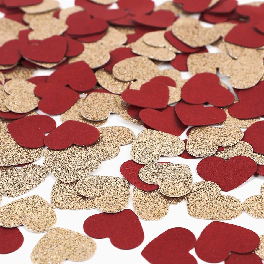 Fonder Mols Burgundy and Rose Gold Heart Shaped Party Confetti for Wedding Bridal Shower Bachelor... | Amazon (US)