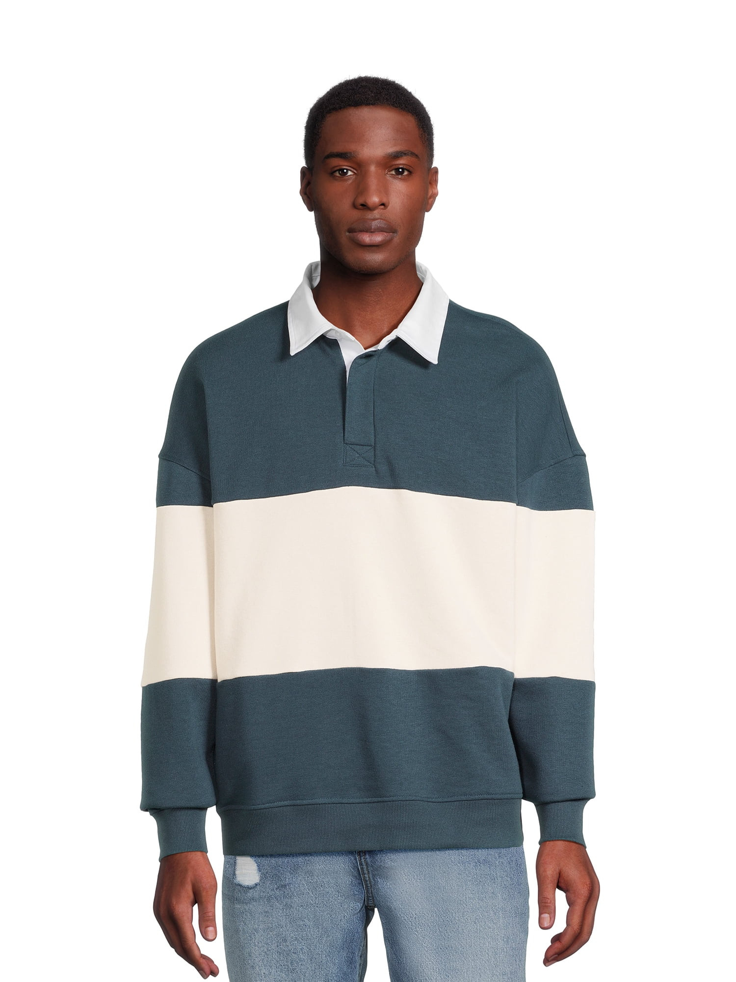 No Boundaries Men's and Big Men's Rugby Polo Sweatshirt, Sizes XS-5XL | Walmart (US)