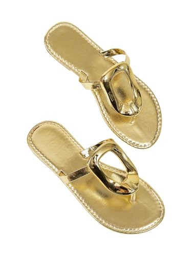 Amazon.com | OYOANGLE Women's Metal Ring Flip Flops Metallic Open Toe Comfy Vacation Dressy Slide... | Amazon (US)