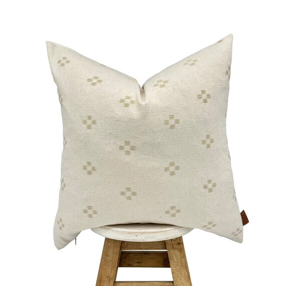 AUDREY TAN || Chiang Mia Pillow Cover, Cream with Tan Squares, Earthy Neutral Beige, Farmhouse Pi... | Etsy (US)
