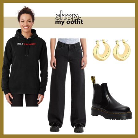 Black hoodie, Levi wide leg jeans, fall outfit, Chelsea boots, dr martens, gold hoops 

#LTKSeasonal #LTKstyletip