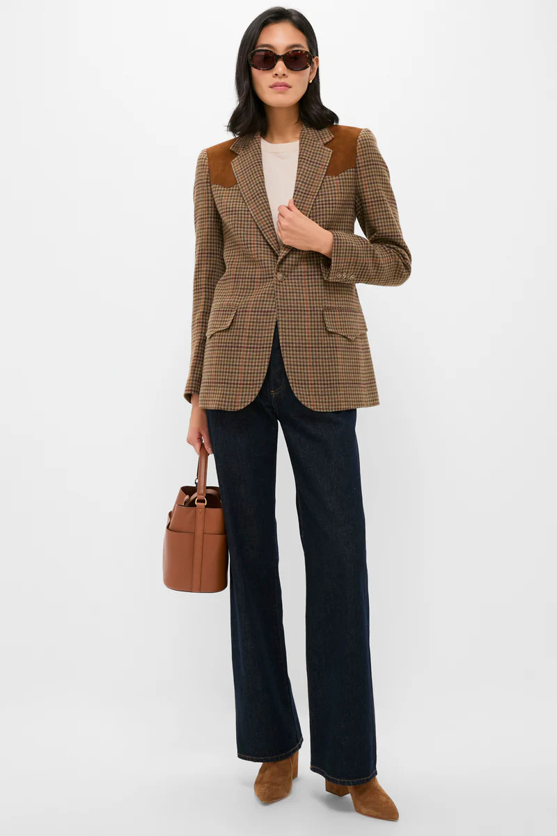 Olive Multi Houndstooth Merino Wool Tweed Woven Blazer | Tuckernuck (US)